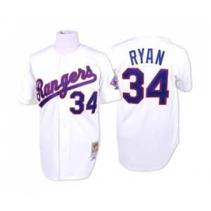 Men's Mitchell and Ness Texas Rangers #34 Nolan Ryan Authentic White Throwback MLB Jersey