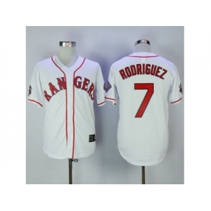 Texas Rangers #7 Ivan Rodriguez White Throwback Stitched MLB Jersey
