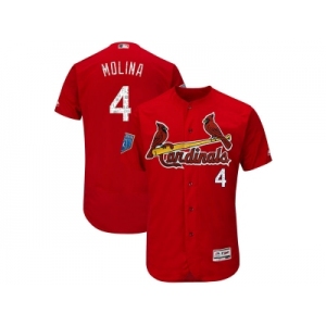Men St. Louis Cardinals #4 Yadier Molina Majestic Scarlet 2018 Spring Training Flex Base Player Jersey