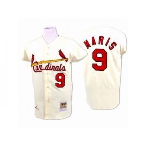 Men's Mitchell and Ness 1967 St. Louis Cardinals #9 Roger Maris Authentic Cream Throwback MLB Jersey