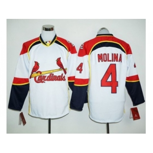 St.Louis Cardinals #4 Yadier Molina White Red Long Sleeve Stitched Baseball Jersey