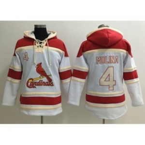 St.Louis Cardinals #4 Yadier Molina White Sawyer Hooded Sweatshirt Baseball Hoodie