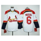 St.Louis Cardinals #6 Stan Musial White Red Long Sleeve Stitched Baseball Jersey