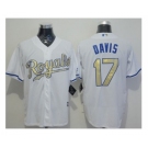 Kansas City Royals #17 Wade Davis White New Cool Base 2015 World Series Champions Gold Program Stitched Baseball Jersey