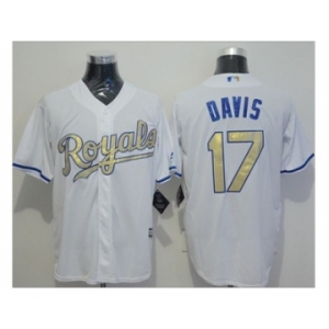 Kansas City Royals #17 Wade Davis White New Cool Base 2015 World Series Champions Gold Program Stitched Baseball Jersey