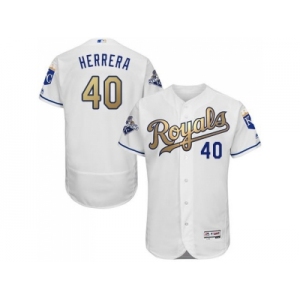 Kansas City Royals #40 Kelvin Herrera White 2015 World Series Champions Gold Program FlexBase Authentic Stitched MLB Jersey