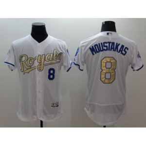 Kansas City Royals #8 Mike Moustakas White 2015 World Series Champions Gold Program FlexBase Authentic Stitched MLB Jersey
