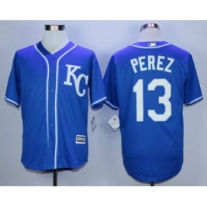 Men Kansas City Royals #13 Salvador Perez Blue 2016 Official Cool Base Jersey