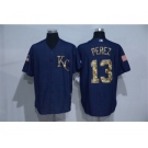 Men Kansas City Royals #13 Salvador Perez Blue Camo New Cool Base Jerseys