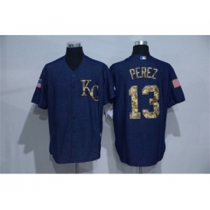 Men Kansas City Royals #13 Salvador Perez Blue Camo New Cool Base Jerseys