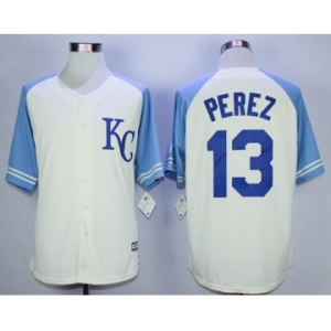 Men Kansas City Royals #13 Salvador Perez Cream 2016 Official Cool Base Jersey