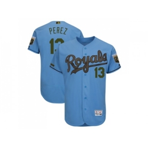 Men Kansas City Royals #13 Salvador Perez Light Blue Flexbase Authentic Collection 2018 Memorial Day Stitched MLB Jersey