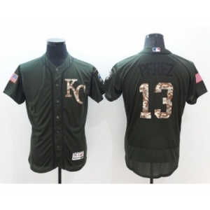 Men Kansas City Royals #13 Salvador Perez Majestic Green Salute to Service Flexbase Authentic Collection Jersey