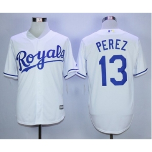 Men Kansas City Royals #13 Salvador Perez White 2016 Official Cool Base Jersey