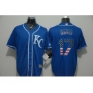 Men Kansas City Royals #17 Wade Davis Blue USA Flag Fashion Cool Base Jersey