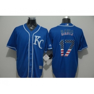 Men Kansas City Royals #17 Wade Davis Blue USA Flag Fashion Cool Base Jersey
