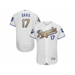 Men Kansas City Royals #17 Wade Davis Majestic White World Series Champions Gold Program FlexBase Player Jersey