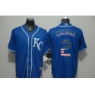 Men Kansas City Royals #2 Alcides Escobar Blue USA Flag Fashion Cool Base Jersey