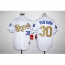 Men Kansas City Royals #30 Yordano Ventura Majestic White World Series Champions Gold Program FlexBase Player Jersey