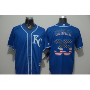 Men Kansas City Royals #35 Eric Hosmer Blue USA Flag Fashion Cool Base Jersey