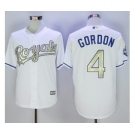 Men Kansas City Royals #4 Alex Gordon Majestic White World Series Champions Gold Program Cool Base Player Jersey