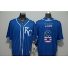 Men Kansas City Royals #6 Lorenzo Cain Blue USA Flag Fashion Cool Base Jersey