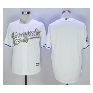 Men Kansas City Royals Blank Majestic White 2015 World Series Champions Gold Program Cool Base Jersey