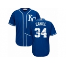 Men Majestic Kansas City Royals #34 Trevor Cahill Blue Authentic Blue Team Logo Fashion Cool Base MLB Jersey