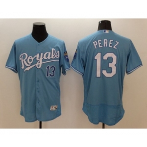 Men's Kansas City Royals #13 Salvador Perez Majestic Light Blue Flexbase Authentic Collection Player Jersey