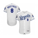 Men's Kansas City Royals #8 Mike Moustakas Majestic White Authentic Cool Base Player Jersey with 2015 World Series Champions Patch