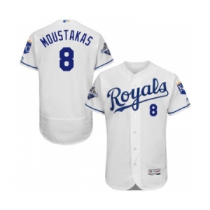 Men's Kansas City Royals #8 Mike Moustakas Majestic White Authentic Cool Base Player Jersey with 2015 World Series Champions Patch