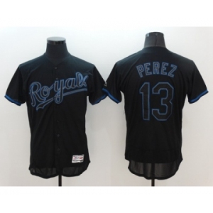 Men's Majestic Kansas City Royals #13 Salvador Perez Lights Out Black Flexbase Authentic Collection MLB Jersey