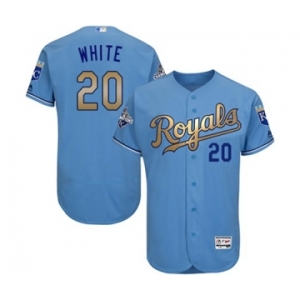 Men's Majestic Kansas City Royals #20 Frank White Authentic Light Blue 2015 World Series Champions Gold Program FlexBase MLB Jersey