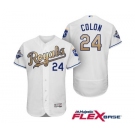 Men's Majestic Kansas City Royals #24 Christian Colon Authentic White 2015 World Series Champions Gold Program FlexBase MLB Jersey