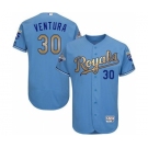 Men's Majestic Kansas City Royals #30 Yordano Ventura Authentic Light Blue 2015 World Series Champions Gold Program FlexBase MLB Jersey