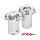 Men's Majestic Kansas City Royals #31 Ian Kennedy Authentic White 2015 World Series Champions Gold Program FlexBase MLB Jersey