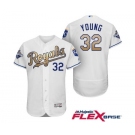 Men's Majestic Kansas City Royals #32 Chris Young Authentic White 2015 World Series Champions Gold Program FlexBase MLB Jersey