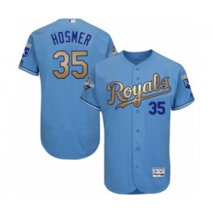 Men's Majestic Kansas City Royals #35 Eric Hosmer Authentic Light Blue 2015 World Series Champions Gold Program FlexBase MLB Jersey