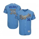 Men's Majestic Kansas City Royals #36 Edinson Volquez Authentic Light Blue 2015 World Series Champions Gold Program FlexBase MLB Jersey