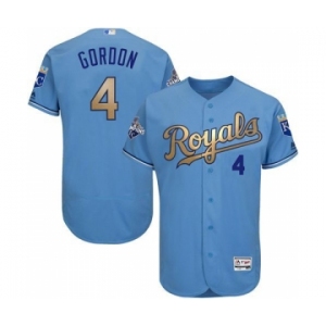 Men's Majestic Kansas City Royals #4 Alex Gordon Authentic Light Blue 2015 World Series Champions Gold Program FlexBase MLB Jersey