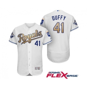 Men's Majestic Kansas City Royals #41 Danny Duffy Authentic White 2015 World Series Champions Gold Program FlexBase MLB Jersey