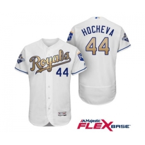 Men's Majestic Kansas City Royals #44 Luke Hochevar Authentic White 2015 World Series Champions Gold Program FlexBase MLB Jersey