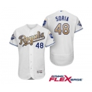 Men's Majestic Kansas City Royals #48 Joakim Soria Authentic White 2015 World Series Champions Gold Program FlexBase MLB Jersey