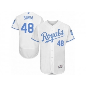 Men's Majestic Kansas City Royals #48 Joakim Soria Authentic White 2016 Father's Day Fashion Flex Base MLB Jersey