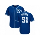 Men's Majestic Kansas City Royals #51 Jason Vargas Blue Authentic Blue Team Logo Fashion Cool Base MLB Jersey