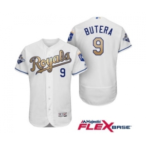 Men's Majestic Kansas City Royals #9 Drew Butera Authentic White 2015 World Series Champions Gold Program FlexBase MLB Jersey