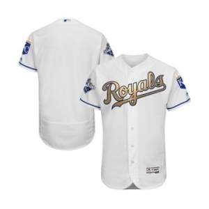 Men's Majestic Kansas City Royals Blank Authentic White 2015 World Series Champions Gold Program FlexBase MLB Jersey