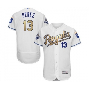 mlb jerseys kansas city royals #13 perez white world series champions gold