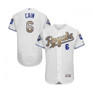 mlb jerseys kansas city royals #6 cain white world series champions gold