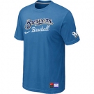 MLB Milwaukee Brewers light Blue Nike Short Sleeve Practice T-Shirt